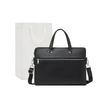 Old Man's Head Top Grain Cow Leather Briefcases Men's Black