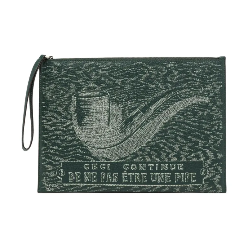 Delvau Calfskin Clutch Men's Dark Green-0