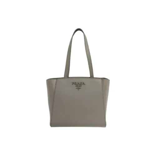 PRADA Genuine Leather Tote Bag Shopping Bag Shoulder Bags Women's Gray