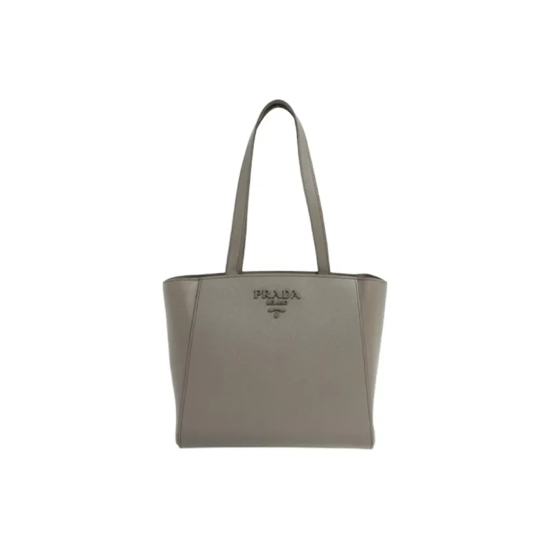 PRADA Genuine Leather Tote Bag Shopping Bag Shoulder Bags Women's Gray-0