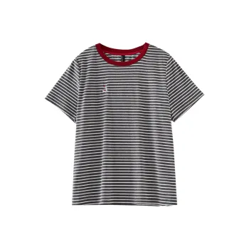 OUNIXUE T Shirt Women's Gray White Stripes