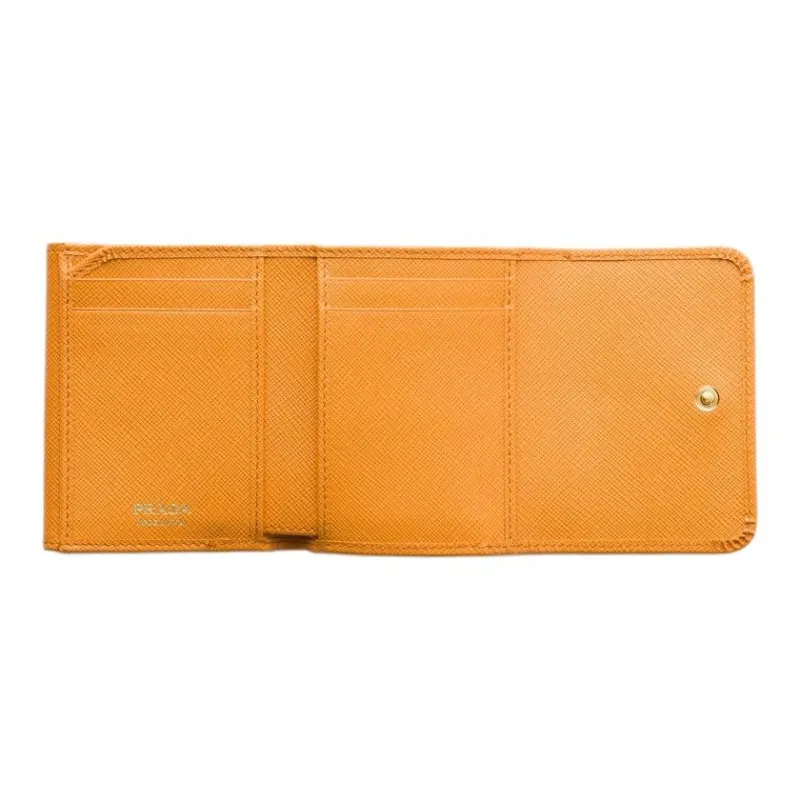 PRADA Saffiano Cow Leather Wallet Mini Women's Yellow-2