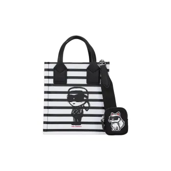 KARL LAGERFELD IKON Recycled Polyamide Tote Bag, Shopping Bag, Shoulder Bag, Handbag Trumpets Women's Black & White