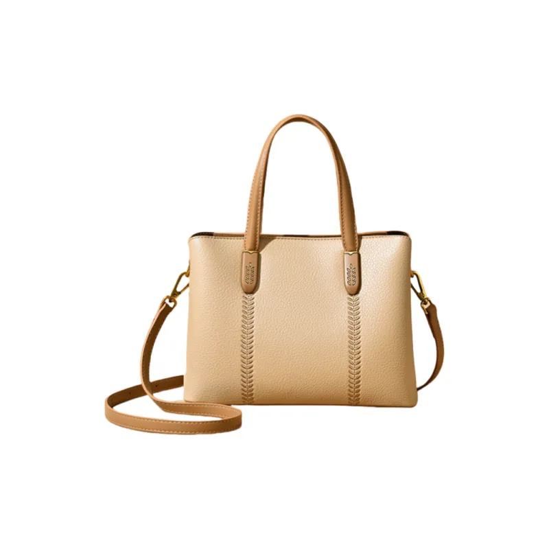 Versman PU Tote Bag Shopping Bag Shoulder Bag Crossbody Bag Handbag Regular Women's Chocolate/Apricot Khaki-3