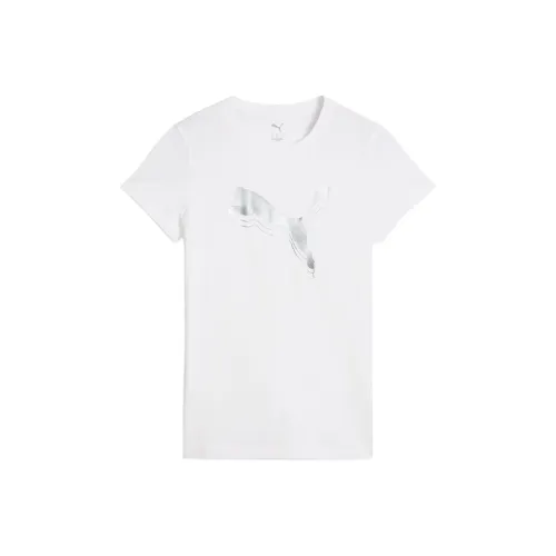 PUMA EssentialsMetallic T Shirt Women's White/Metal Gold