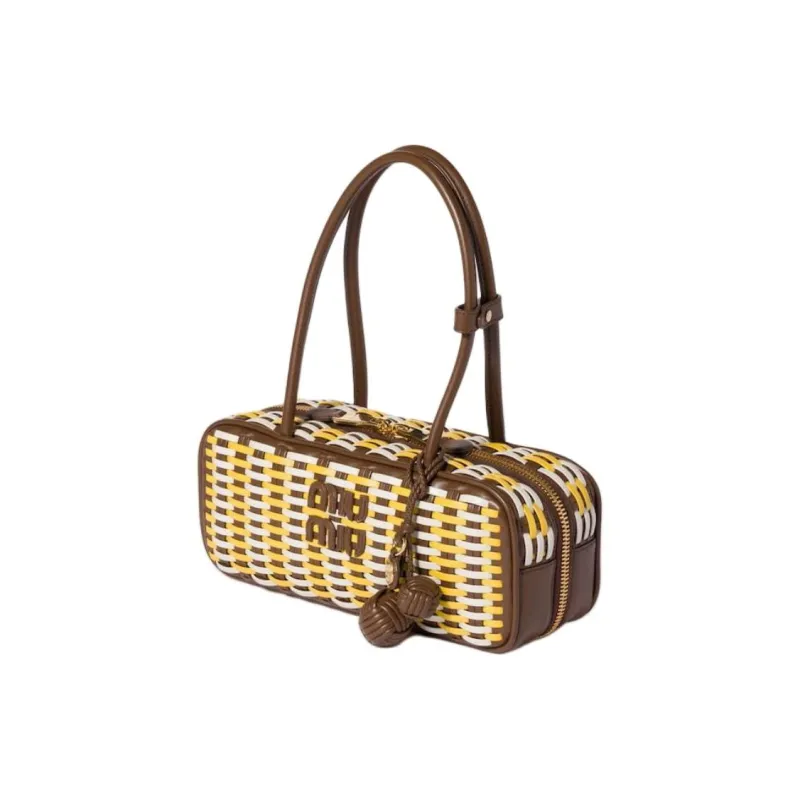 MIU MIU Beau Calfskin Shoulder Bag Women's Yellow & Brown-1