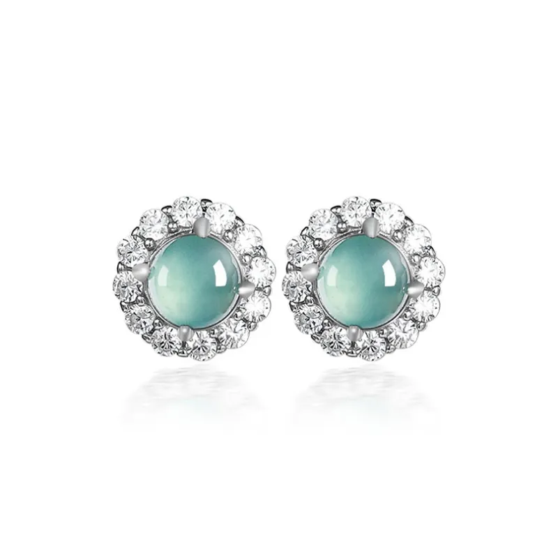Long Fu Ice Glutinous Jadeite Stud Earrings Women's-2