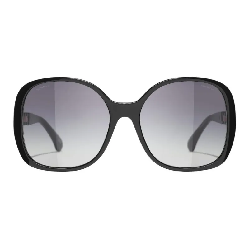 CHANEL Acetate Calfskin Square Sunglasses Unisex Black-1