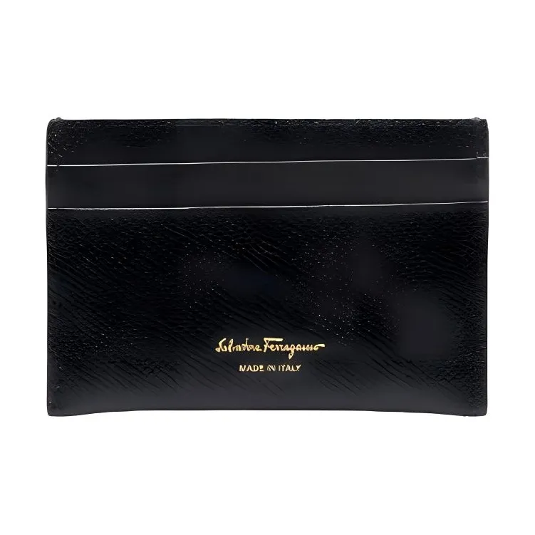 FERRAGAMO Cow Leather Card Holder Coin Purse Women's Black-1