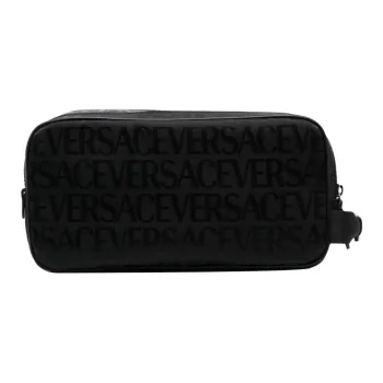 VERSACE Calfskin Storage Bags Toiletry Bags Men's Black