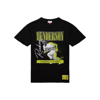 Mitchell & Ness x MLB Rickey Henderson Oakland Athletics Neon Pop Player T Shirt Men's Black