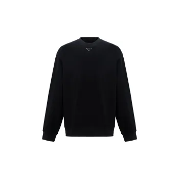 PRADA SS23 Men Solid Round Neck Pullover Long Sleeve Sweatshirt Black