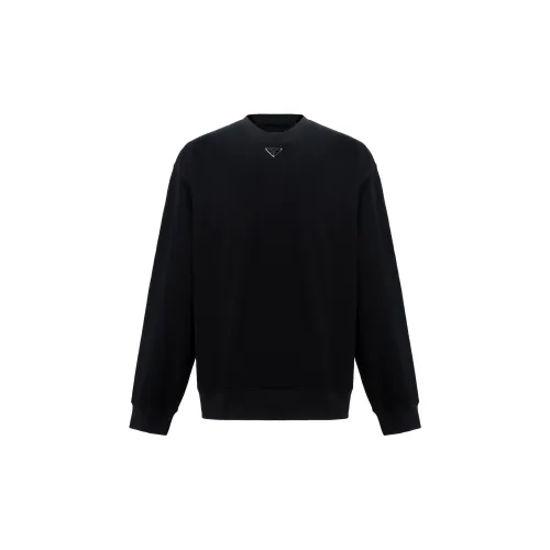 PRADA SS23 Men Solid Round Neck Pullover Long Sleeve Sweatshirt Black