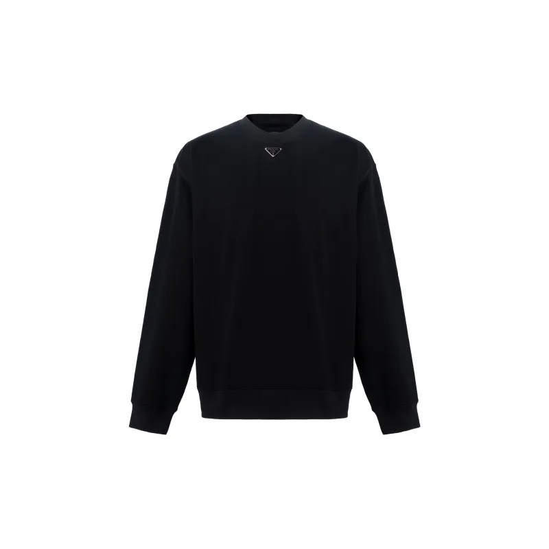 PRADA SS23 Men Solid Round Neck Pullover Long Sleeve Sweatshirt Black-0