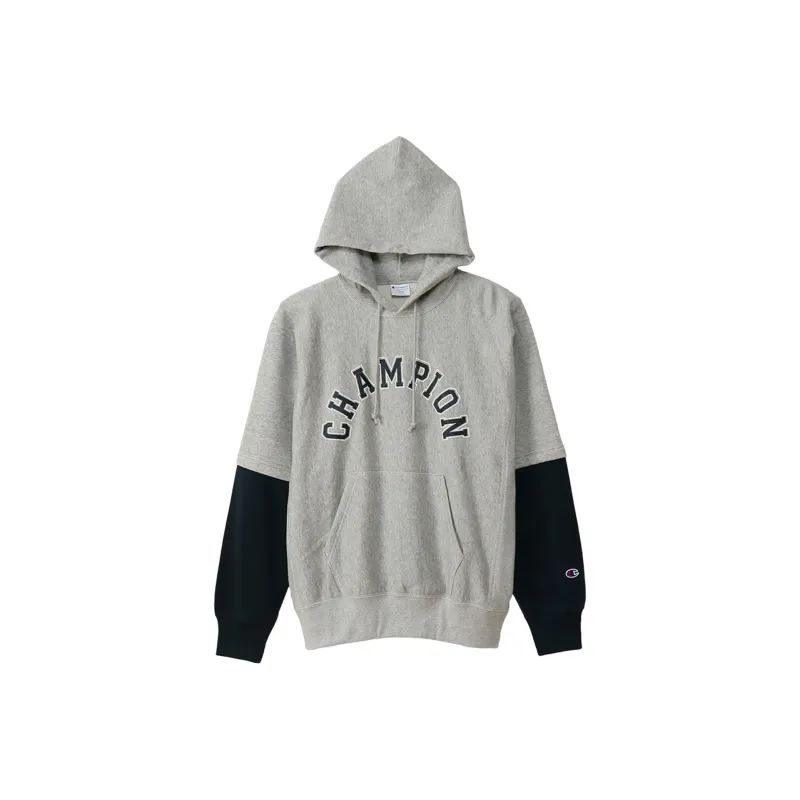 Champion Hooded Loose Fit Mock Two Piece Sweatshirt Spring And Autumn Japan Version Unisex-0