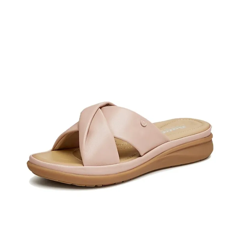 BATA Rubber Sole Leather Patchwork Slip Resistant Slide Slippers Women's-4