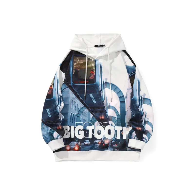 Bt Hooded Loose Fit Sweatshirt Unisex White Blue-0