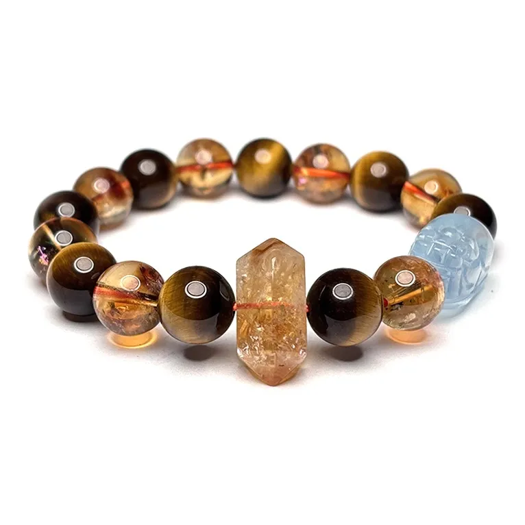MOUNTAINS AND MANS Tiger's Eye Stone New Chinese Style Luxury Good Luck Multi Gem Beaded Bracelet Unisex-1