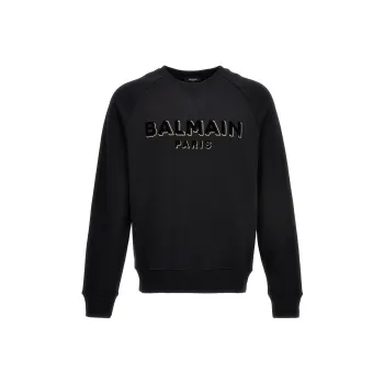 BALMAIN Flocked Logo Crewneck Sweatshirt