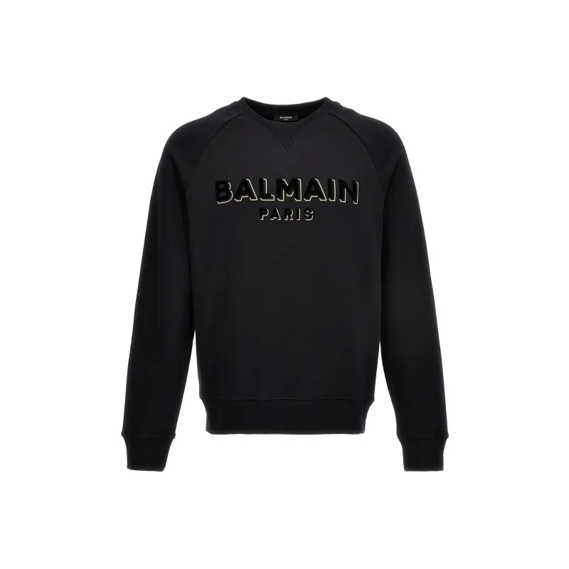 BALMAIN Flocked Logo Crewneck Sweatshirt-0
