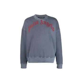 PALM ANGELS Vintage Wash Curved Logo Crewneck