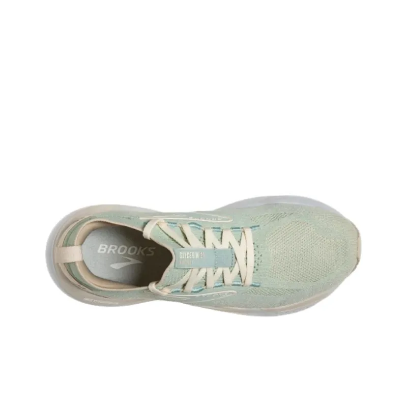 Brooks Glycerin 21 Cushioning, Wear Resistant Low Top Casual Running Shoes Women's Light Green-3