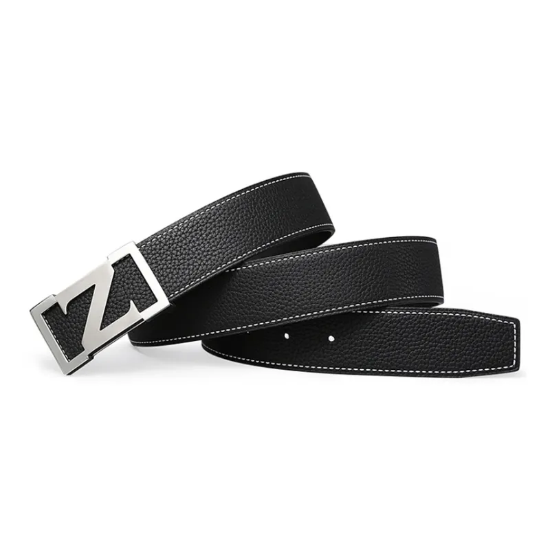 V.V.Brown Top Grain Cow Leather, Cow Leather, Stainless Steel, Genuine Leather Belt Men's 3.8cm-4