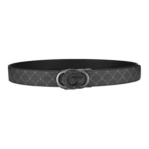 Maserati Top Grain Cow Leather Belts Men's Black Width 3.55cm