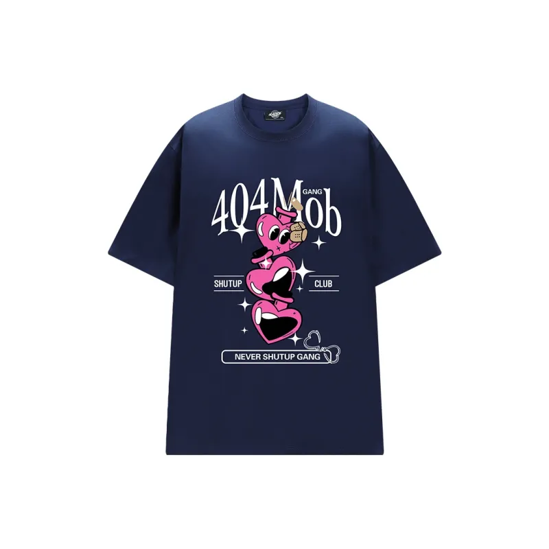 404MOB GANG Fun Cartoon Heart Letter Logo Print Loose Fit Casual Crew Neck Short Sleeved T Shirt T Shirt Unisex-8