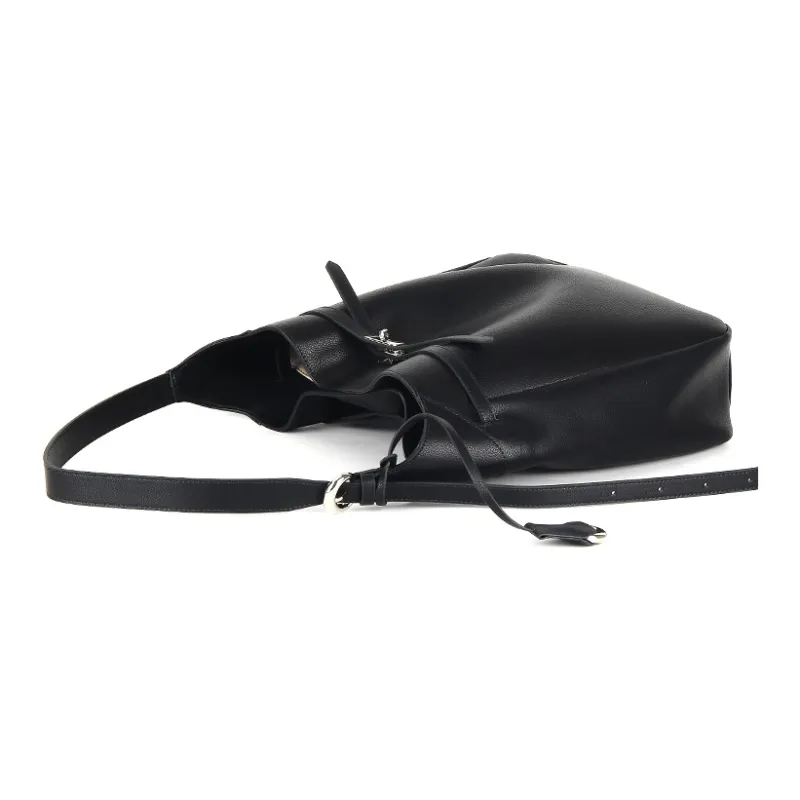 YOCAMU Cow Leather Shoulder Bag Large Size Women's Black-3