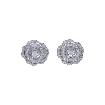 CHANEL 18K White Gold Diamonds Earrings Women's Silver