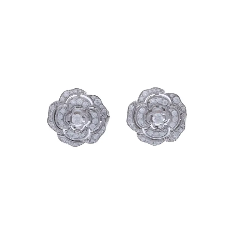CHANEL 18K White Gold Diamonds Earrings Women's Silver-0