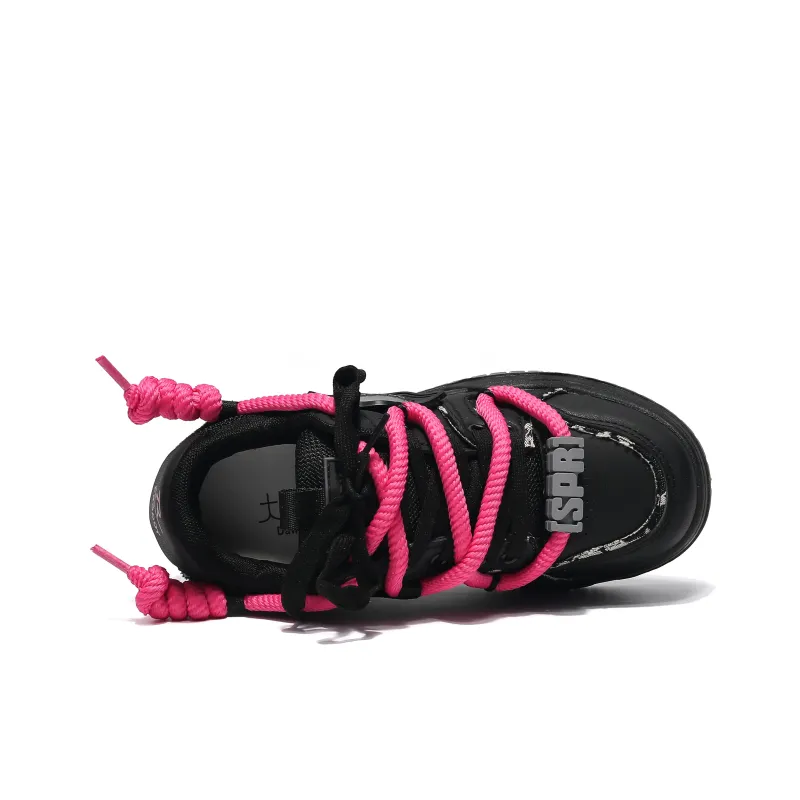 Dawei's House Low Top Skateboard Shoes Women's Rose Black-5