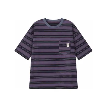 YOSHIYOYI T Shirt Unisex Black Purple Stripes