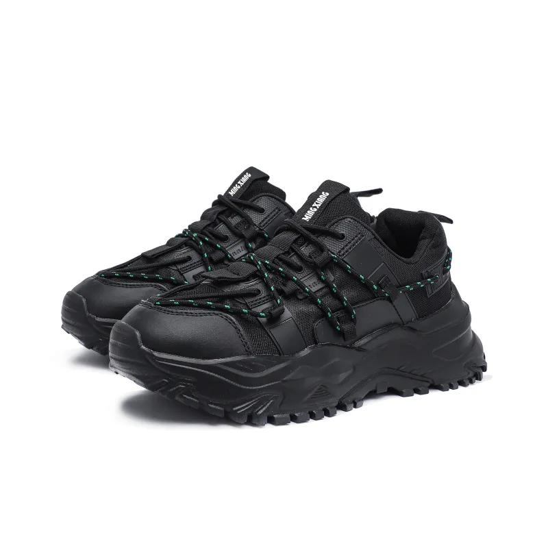 Singing Anti Slip And Wear Resistant Height Increasing Low Top Chunky Sneakers Unisex Black-2