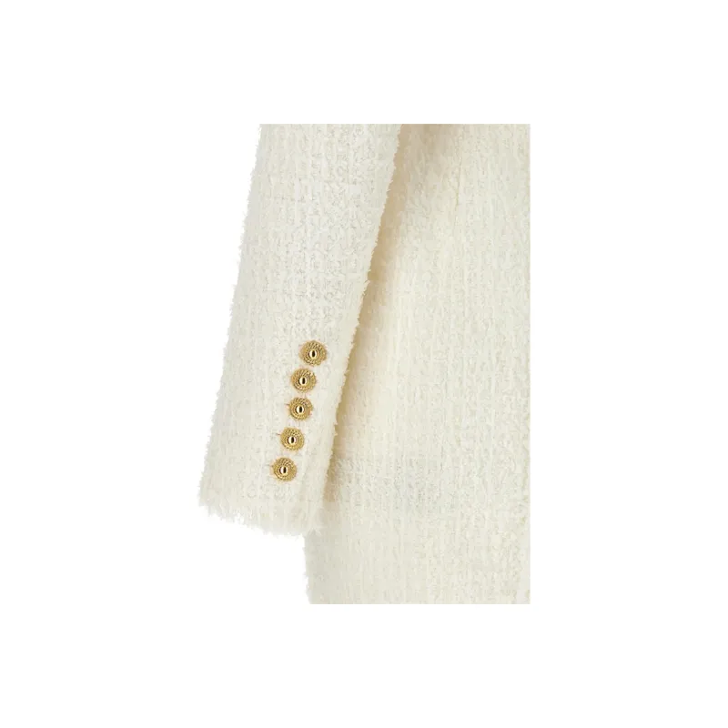 BALMAIN Long Sleeved Button-Detailed Tweed Dress-7