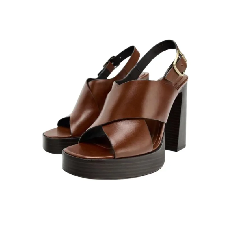 ZARA Strap Sandals 12cm Women's Brown-1