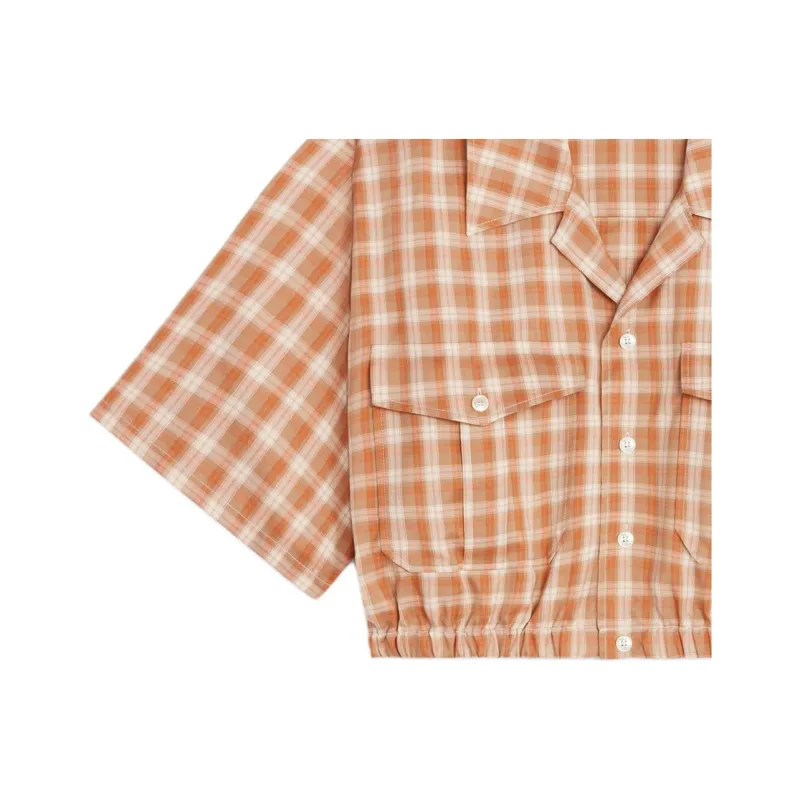 CELINE Checked Button Up Cropped Shirt-3