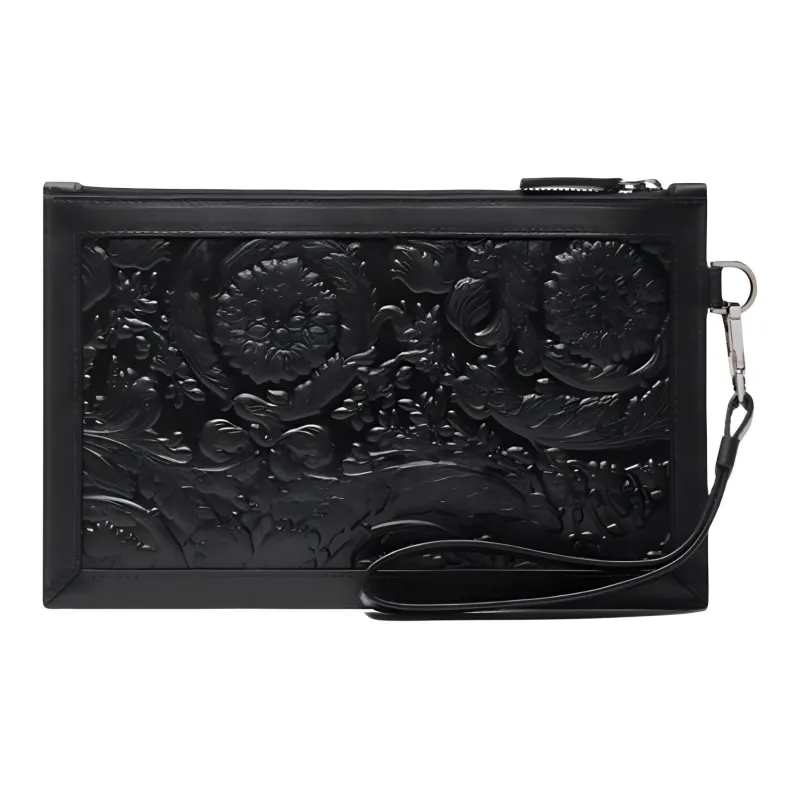 VERSACE MEDUSA BIGGIE Collection Barocco Calfskin Clutch Men's Black-3
