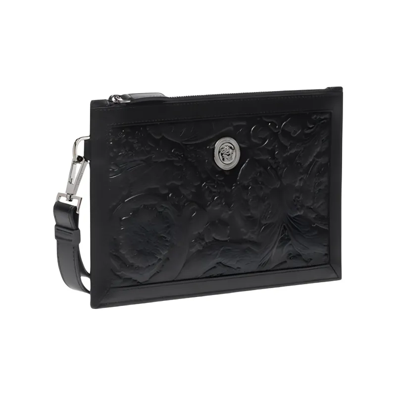 VERSACE MEDUSA BIGGIE Collection Barocco Calfskin Clutch Men's Black-1