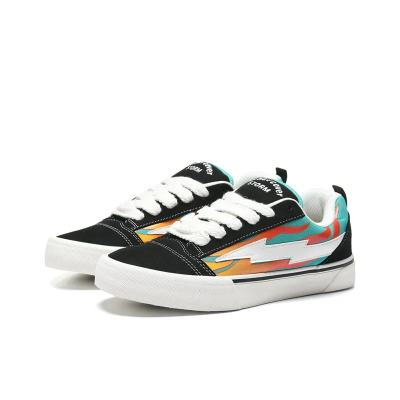 SITULANG Lightning Storm Low Top Canvas Shoes Unisex Flame Black/Blue-2