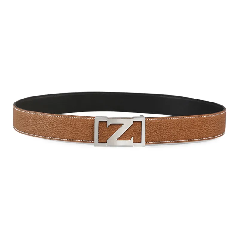 V.V.Brown Top Grain Cow Leather, Cow Leather, Stainless Steel, Genuine Leather Belt Men's 3.8cm-10