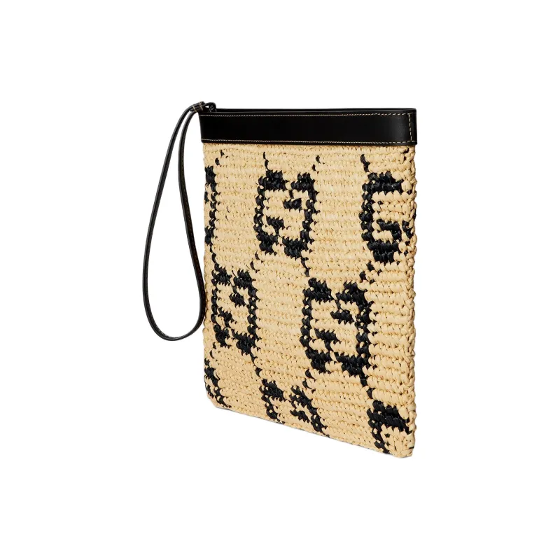 GUCCI Raffia Clutch Unisex Natural & Black-1