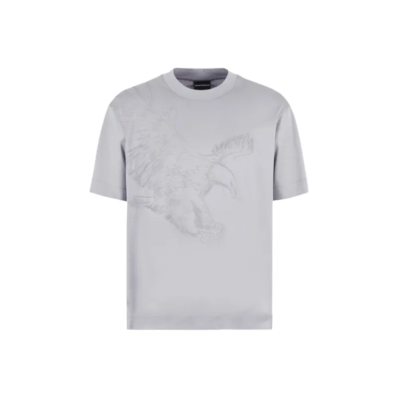 EMPORIO ARMANI Lyocell blend Jersey T shirt With Oversized Eagle Embroidery And Print-0