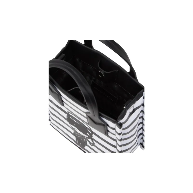 KARL LAGERFELD IKON Recycled Polyamide Tote Bag, Shopping Bag, Shoulder Bag, Handbag Trumpets Women's Black & White-3