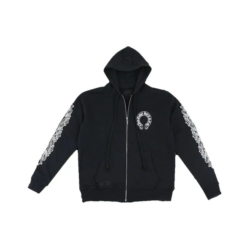 Chrome Hearts Horseshoe Floral Cross Sleeve Embroidered Hood Zip Up Hoodie-0