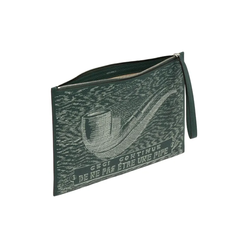 Delvau Calfskin Clutch Men's Dark Green-1