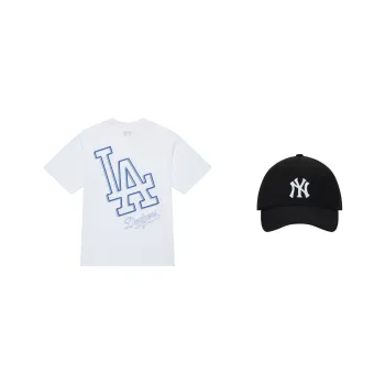 MLB T Shirt Short Sleeved Baseball Cap Combination Unisex Black White