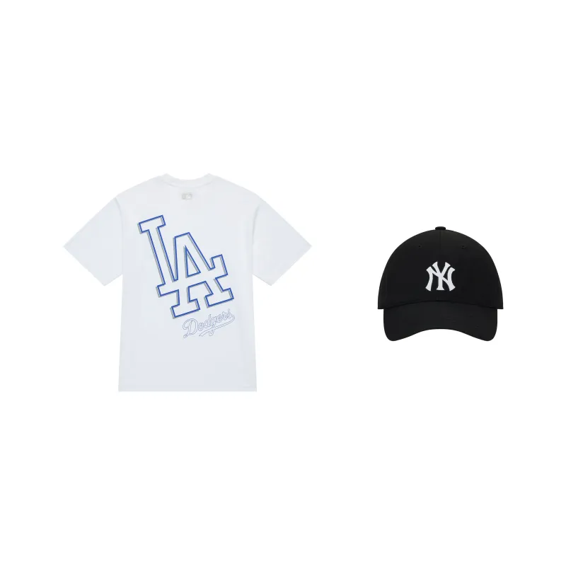 MLB T Shirt Short Sleeved Baseball Cap Combination Unisex Black White-0