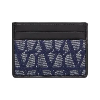 Valentino GARAVANI Jacquard Fabric Wallet, Card Holder Men's Blue & Black